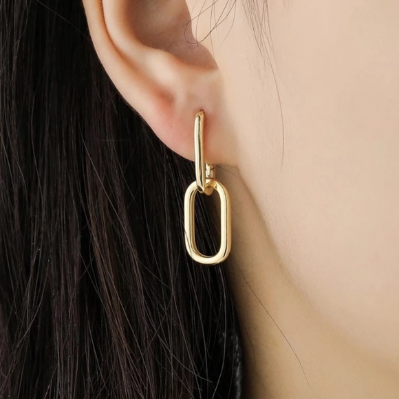 Sterling Silver Gold Chain Link Hoop Dangle Earrings - Picture 1 of 10